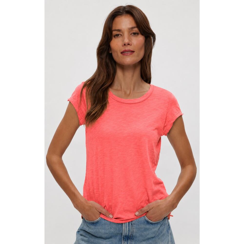 Michael Stars Trudy Supima Tee Coral Pink Raw Edge Tee OS NWOT